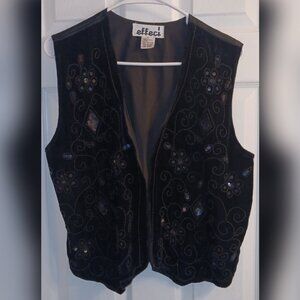 VTG Whimsigoth Black Velvet Beaded Vest Embroidered Sequined Large By Effeci